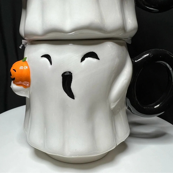 Goblin & Ghoul Ceramic Halloween Stacked BOO Ghost w/ Pumpkin Pal Coffee Mugs - Picture 9 of 12